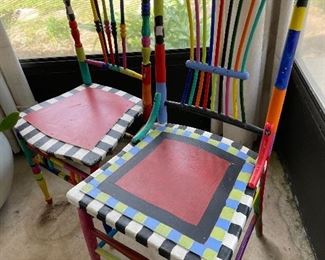 $80 
Set of 2 colorful painted chairs 
