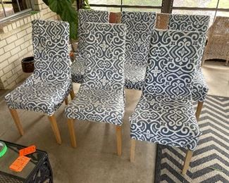 60_____$200 
6 blue and white slipcover pine chairs 
