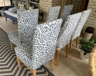 60_____$200 
6 blue and white slipcover pine chairs&nbsp;
