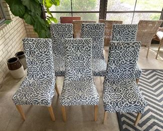 60_____$200 
6 blue and white slipcover pine chairs&nbsp;
