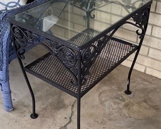 $80 
Side metal vintage garden16Wx24Dx25H table glass top