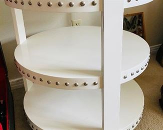 $80 - side table white lacquer (small damage on tip nailheads 
