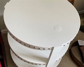 $80 - side table white lacquer (small damage on top) nailheads 
