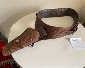 $60 Leather holster belt hand tooled 