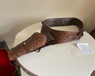 $60 Leather holster belt hand tooled 