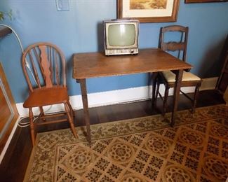 Antique double sided student desk. Vintage Admiral Instant Play TV...it works