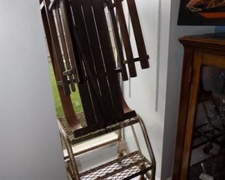 Antique Sled, vintage rolling step stool