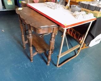 Enamel top table and an antique parlor table