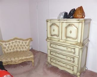 Vintage Master bedroom set, antique armless loveseat