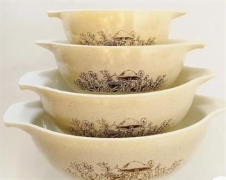 Vintage Pyrex “Forest Fancies Mushroom” Nesting Mixing Bowls 4 Piece Set