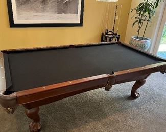 Asking Was $3500 - Now $2625---Brunswick Pool Table - Black Felt, Dark Wood w/Leather Baskets - w/Cues & Balls - 8' x 4'6" - AS NEW