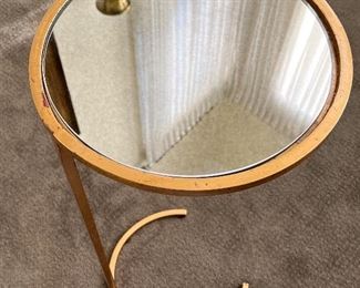 Asking: Was $100 -- Now $75---Damask Round Gilt Metal/Mirrored End Table - Meridith Baer Home - 12" Top 