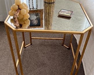  Asking: Was $800 for Pair -- Now $600---Pr Gilt Iron Octagonal Mottled Mirror Top Side Tables - Meridith Baer Home - 24" x 24" 