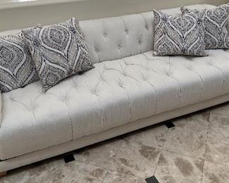 Asking: Was $1750 -- Now $1300--- Tufted Contempory Upholstered Sofa w/Black Tack Welting - Meridith Baer Home - 96" wide x 38" deep x 27' Tall