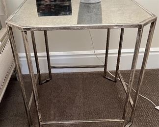 Asking: Was $800 Pair -- Now $600--- Silvered Iron Base Octagonal Side Tables w/Mottled Mirror Tops - 24" x 24"