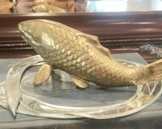 Brass fish on glass tray