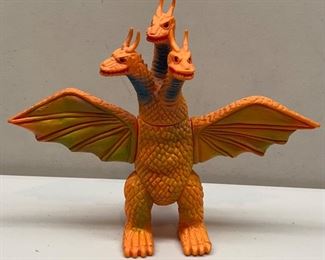 Vintage Toho Japan Bullmark 9" Orange King Ghidorah Poseable Figurine 
