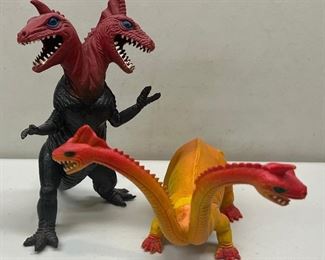 Pair Of Vintage 2-headed Plastic Monster Figurines Made In China 