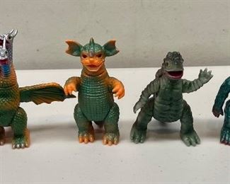 (4) 2004 Toho Bullmark 3.5" Poseable Figurines - Godzilla, King Ghidorah, And Baragon