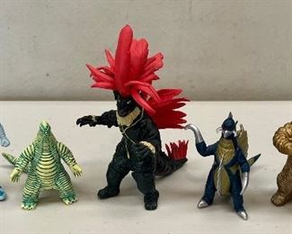  Miniature Ultraman And Godzilla Poseable Figurine Lot - Red King, Gigan, Geronimon, And Jet Jaguar