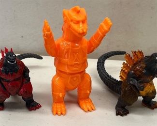 (2) 2.5" Burning Godzilla Figurines With Orange 4" Mechagodzilla Japan Figurine