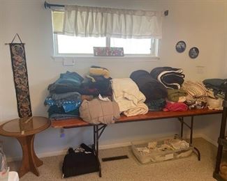 throws and blankets, dollies, curtains, round end table