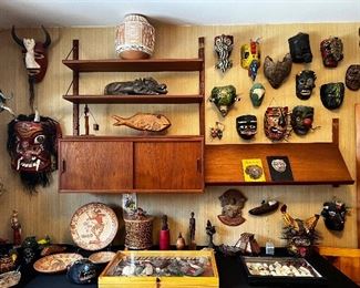 Mayan and Mexican objects. MCM Danish wall unit.