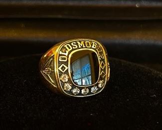 Oldsmobile Service Award Ring Black Onyx Silver with Diamonds
