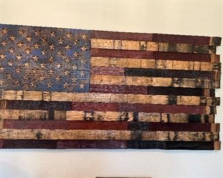 It’s all wooden flag was made by veterans. The original cost was $800.