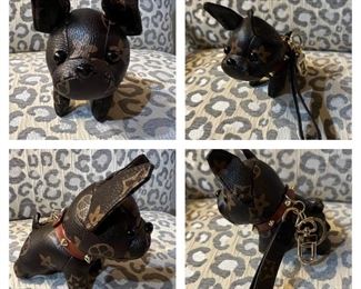 Louis Vuitton inspired French bulldog keychain with wrist holder