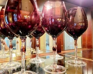 Set of 6 Amethyst Glass Wine Stems