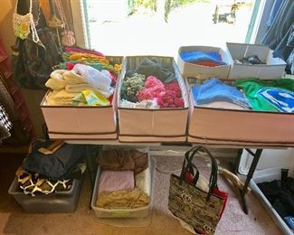 Bins FULL of scarves, purses, shoes, tank tops and t-shirts… and hair bows! 