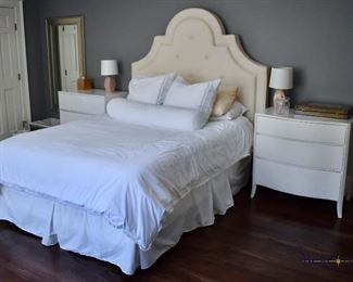 Queen bed with upholstered headboard