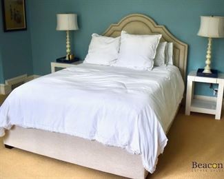 Queen bed with upholstered headboard