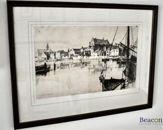 Framed Charles Adams Platt harbor etching