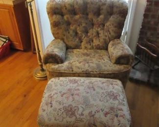 Overstuffed Chair and Ottoman, Floor lamp, more