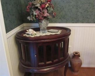Vintage Chocolate Server Tray Cabinet w/beveled glass, more