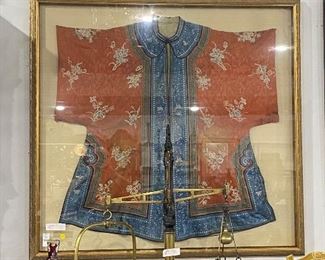 Chinese Vintage Silk Robe In Shadow Box