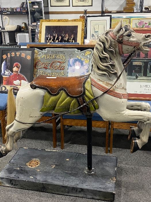 Carved Large Antique Carousel Mounted Horse Statue