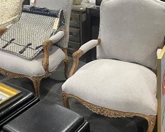 Pair Of Grey Upholstered Arm Chairs