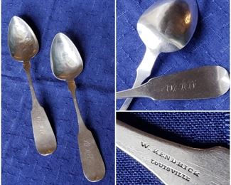 Antique William Kendrick (Louisville, Kentucky) Coin Silver Monogrammed Serving Spoon Set (2), Circa 1850s