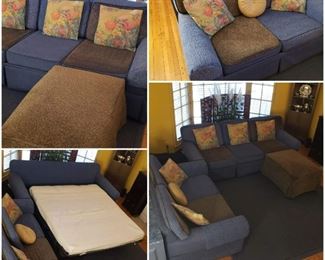Custom-Designed/Made Sleeper Sofa/Loveseat/ Ottoman Set (w/ accent fabric piping & reversible cushions)