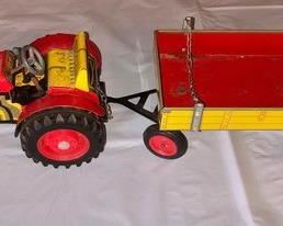 Tin Tractor with Trailer, One of Two