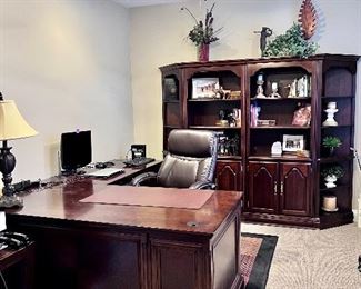 Office Furniture, Corner Desk and Credenza with Bookshelves