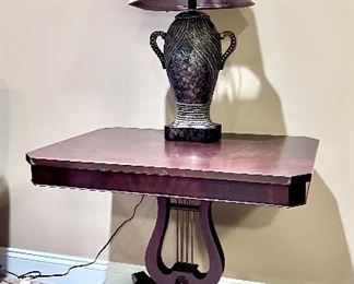 Vintage Lyre Table and Table Lamp