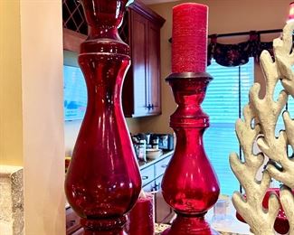 Tall ruby red candleholders