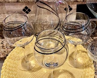 Black swirl wine glasses and pitcher set