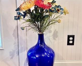 Large cobalt blue vase and floral