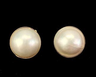 14 Grams Fine 14K Yellow Gold Mabe Pearl Clip On Earrings 