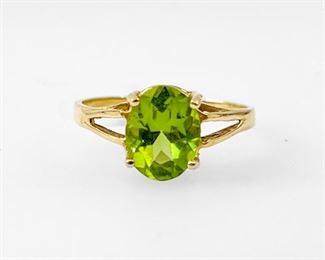 Fine 14K Yellow Gold Solitaire Peridot Ring Size 6.75 